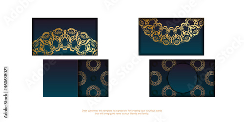 Business card template with gradient blue color with greek gold pattern for your business.