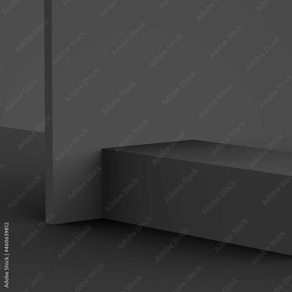 Fototapeta premium 3d black gray cube and box podium ..minimal scene studio background. Abstract 3d geometric shape object illustration render. Display for online business product.