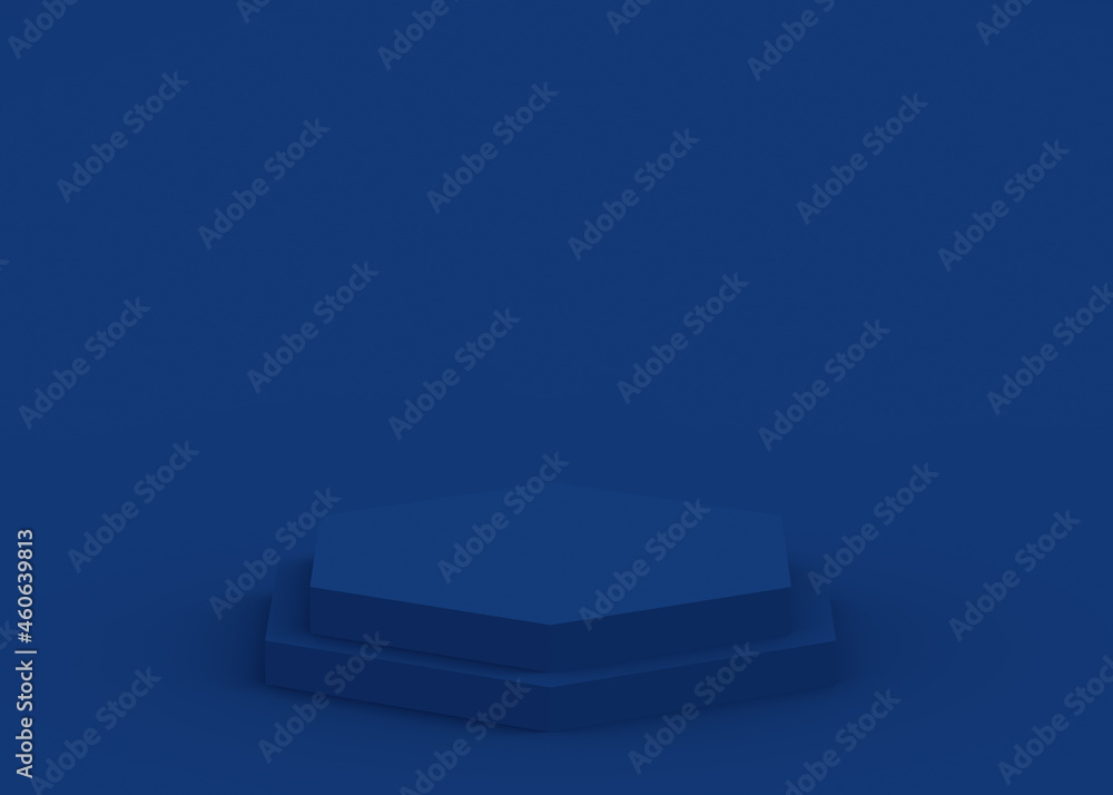 Abstract 3d blue dark hexagon podium minimal studio background. Abstract 3d blue dark hexagon podium minimal studio background.