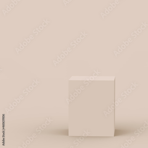Fototapeta Naklejka Na Ścianę i Meble -  3d brown creamy cube and box podium minimal scene studio background. Abstract 3d geometric shape object illustration render. Natural color tones.