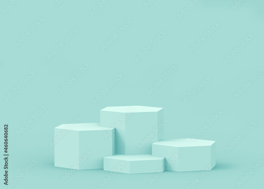 3d blue green hexagon podium minimal studio background. Abstract 3d geometric shape object illustration render. Display for technology medical and science product. 3d blue green hexagon podium minimal studio background. Abstract 3d geometric shape object illustration render. Display for technology medical and science product.