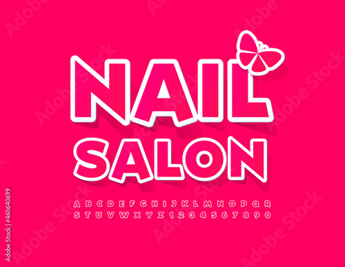 Vector bright Sign Nail Salon. Trendy Stylish Font. Creative Alphabet Letters and Numbers set