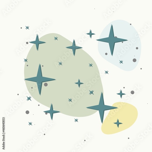 Vector icon of the star, starry sky, shine of purity on multicolored background.