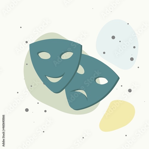 Vector Image Theatrical face mask. Drama and comedy, laughter and crying on multicolored background.