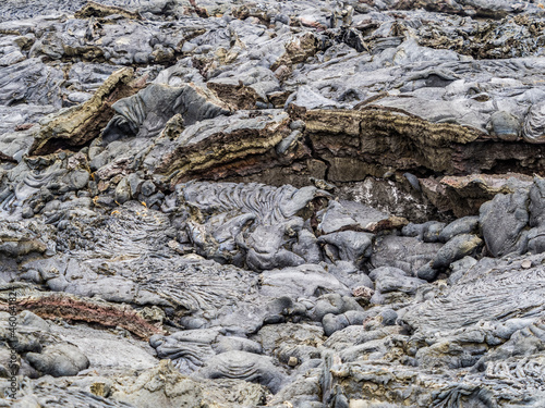 Clouse-up photo of cold lava under Fagradalsfjall volcano in Iceland