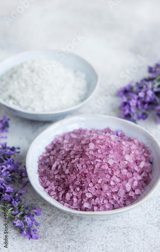 Natural herb cosmetic salt with lavender flowers