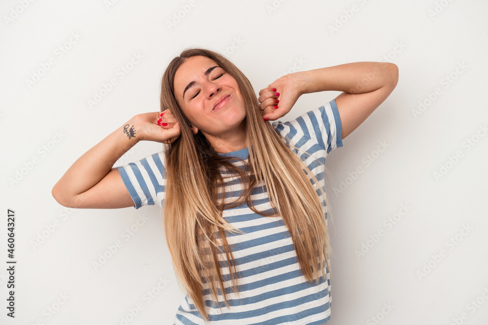 Young Russian woman isolated on white background upset screaming with tense hands. Young Russian woman isolated on white background upset screaming with tense hands.