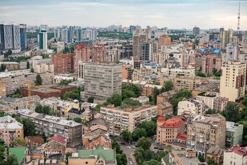 Kyiv. A panoramic view of the center of a European city.