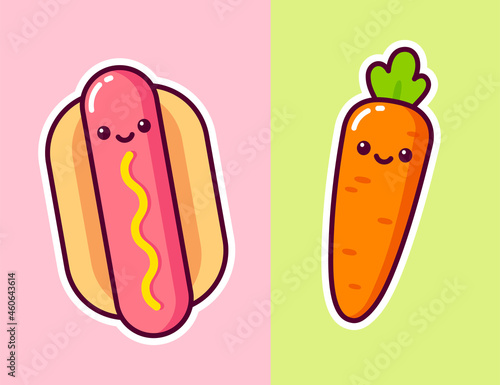 Cartoon hot dog and carrot