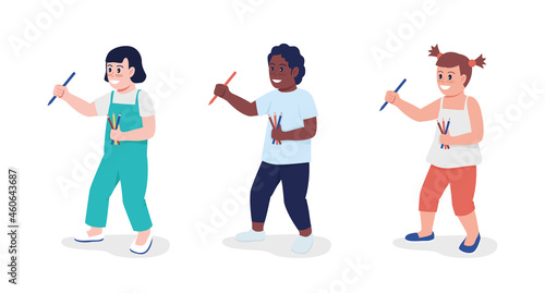 Drawing toddler semi flat color vector character set. Standing figure. Full body person on white. Family member isolated modern cartoon style illustration for graphic design and animation kit
