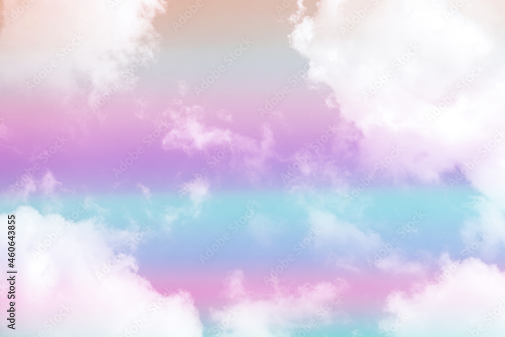 beauty sweet pastel orange violet  colorful with fluffy clouds on sky. multi color rainbow image. abstract fantasy growing light