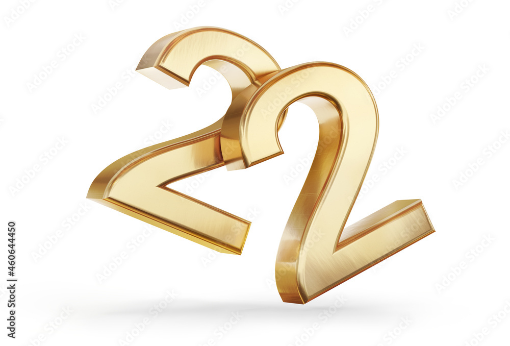 22 golden symbol bold letters isolated on white 3d-illustration 22 golden symbol bold letters isolated on white 3d-illustration