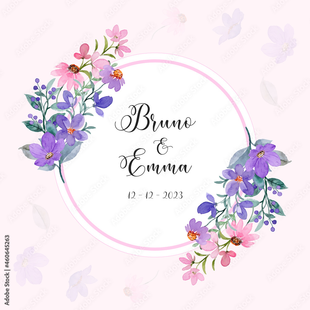 Save the date cute purple pink floral wreath with watercolor Save the date cute purple pink floral wreath with watercolor
