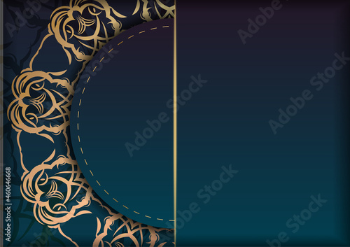 Brochure template with gradient blue color with Indian gold ornaments for your design.