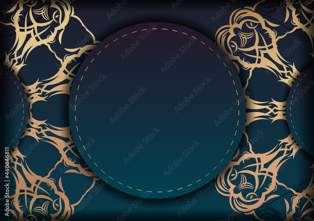 Flyer template with gradient blue color with luxury gold pattern for your design.