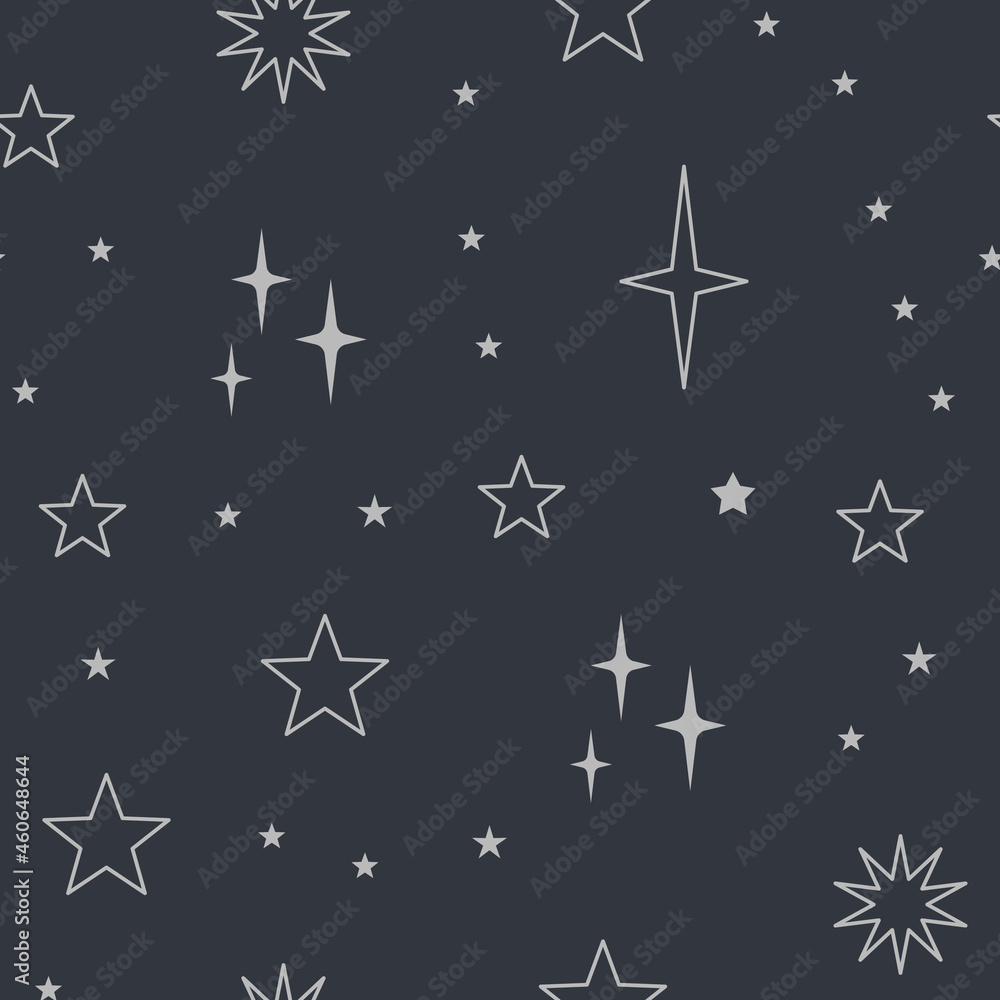 Sky seamless pattern with Mystical and Astrology elements, Space objects, planet, constellation, moon, stars, sun. Astronomy themed background texture. Starry motive. Sky seamless pattern with Mystical and Astrology elements, Space objects, planet, constellation, moon, stars, sun. Astronomy themed background texture. Starry motive.