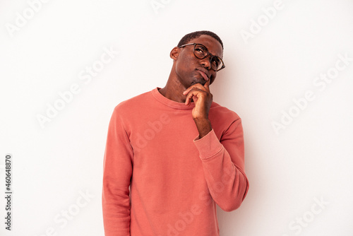 Young African American man isolated on white background crying, unhappy with something, agony and confusion concept.