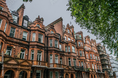 Facade of English Victorian Style terraced Townhouses in Chelsea London