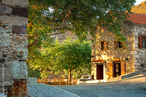 Chora is a traditional medieval village and capital of Samothraki island, Greece photo