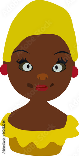 Photos the head of a black girl, in a beautiful yellow scarf, vector image, isolate on