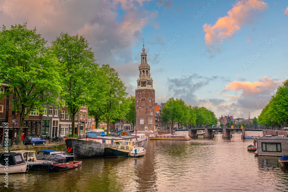 Amsterdam downtown city skyline cityscape of Netherlands