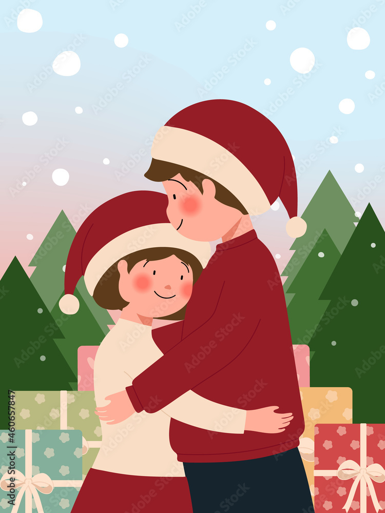 Christmas cards template with couple cartoon character