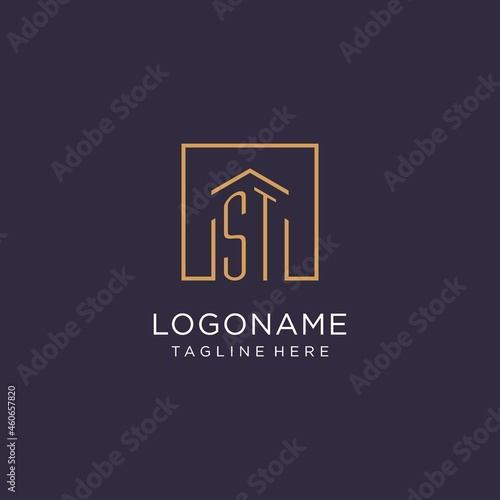 ST initial square logo design, modern and luxury real estate logo style