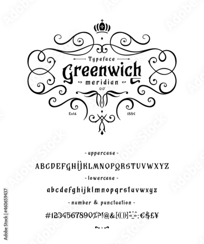 Font Greenwich. Vintage typeface design for logo
