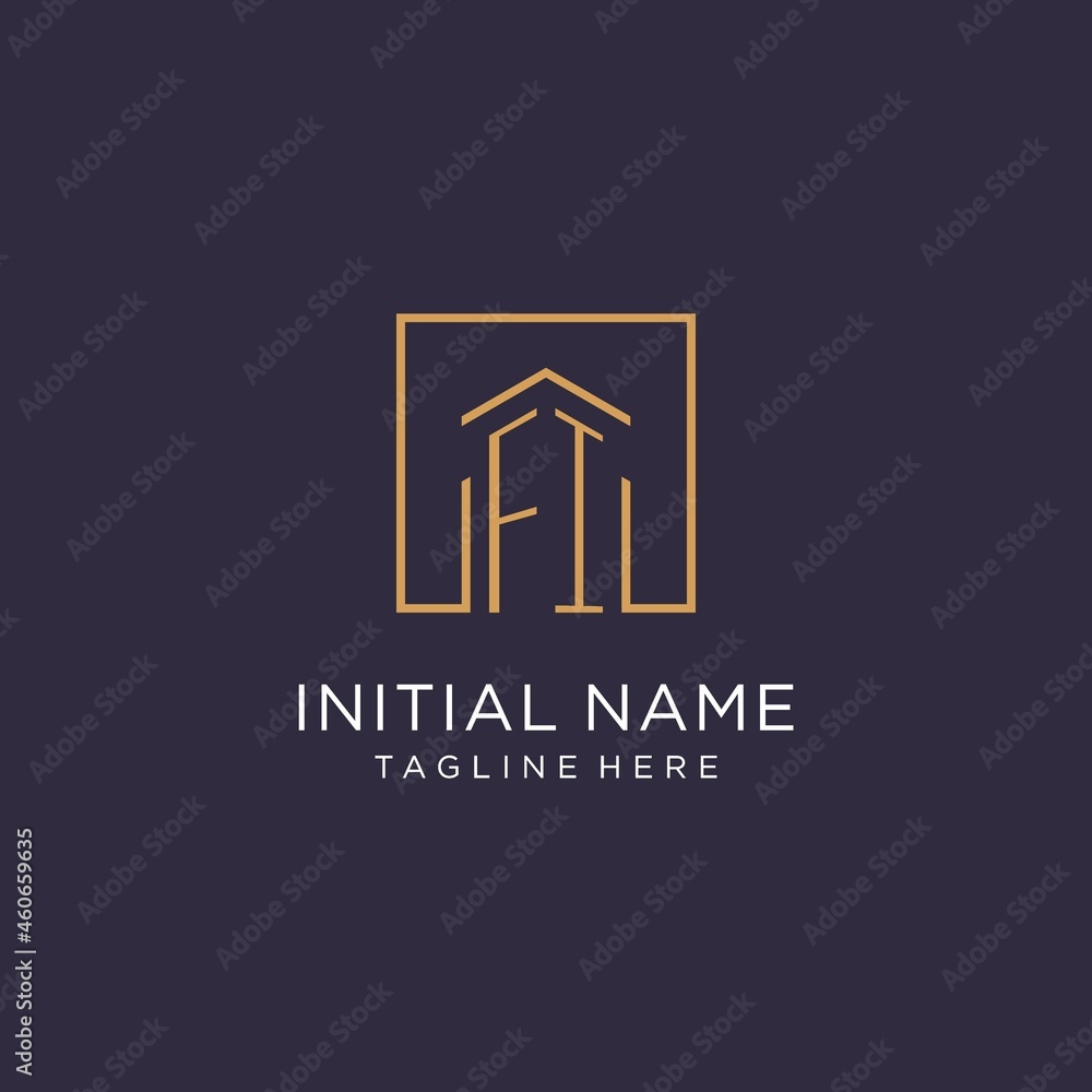 FI initial square logo design, modern and luxury real estate logo style ...