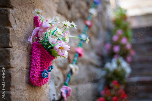 detail of the village of Bettona in Umbria, Italy. In every house there are decorations and flowers. very beautiful!