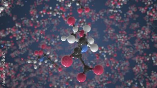 N-acetylglutamate molecule made with balls, conceptual molecular model. Chemical looping 3d animation photo