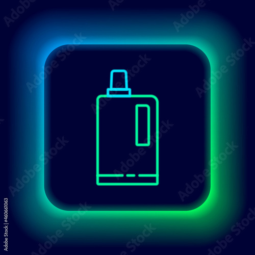 Glowing neon line Fabric softener icon isolated on black background. Liquid laundry detergent, conditioner, cleaning agent, bleach. Colorful outline concept. Vector