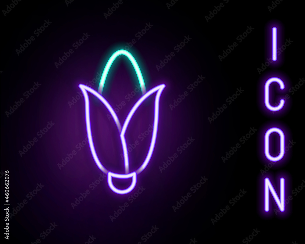 Glowing neon line Corn icon isolated on black background. Colorful outline concept. Vector Glowing neon line Corn icon isolated on black background. Colorful outline concept. Vector