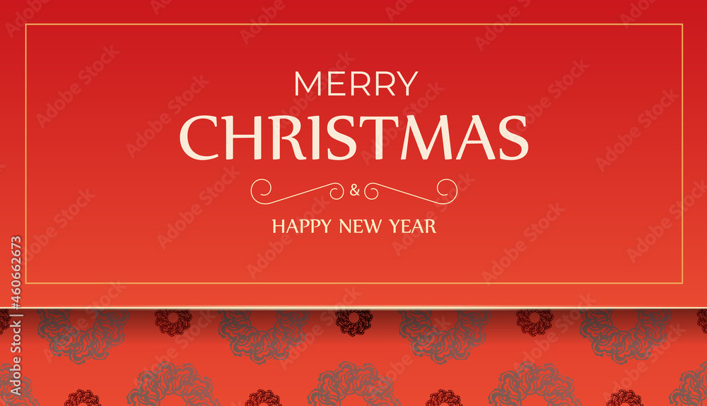 Brochure Merry Christmas and Happy New Year Red color with vintage burgundy pattern Brochure Merry Christmas and Happy New Year Red color with vintage burgundy pattern