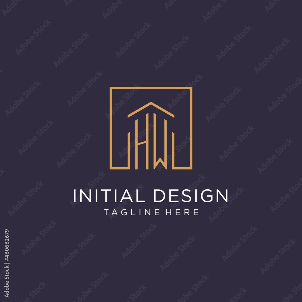 HW initial square logo design, modern and luxury real estate logo style ...
