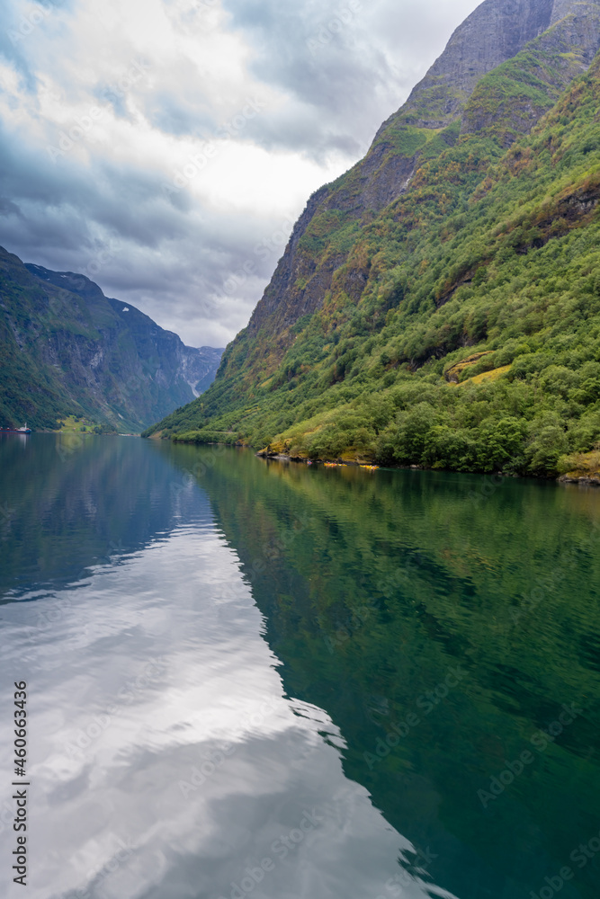 The breathtaking beauty of the Nærøyfjord (Nærøyfjorden), Aurland, Norway.  Municipality in Vestland county, Norway