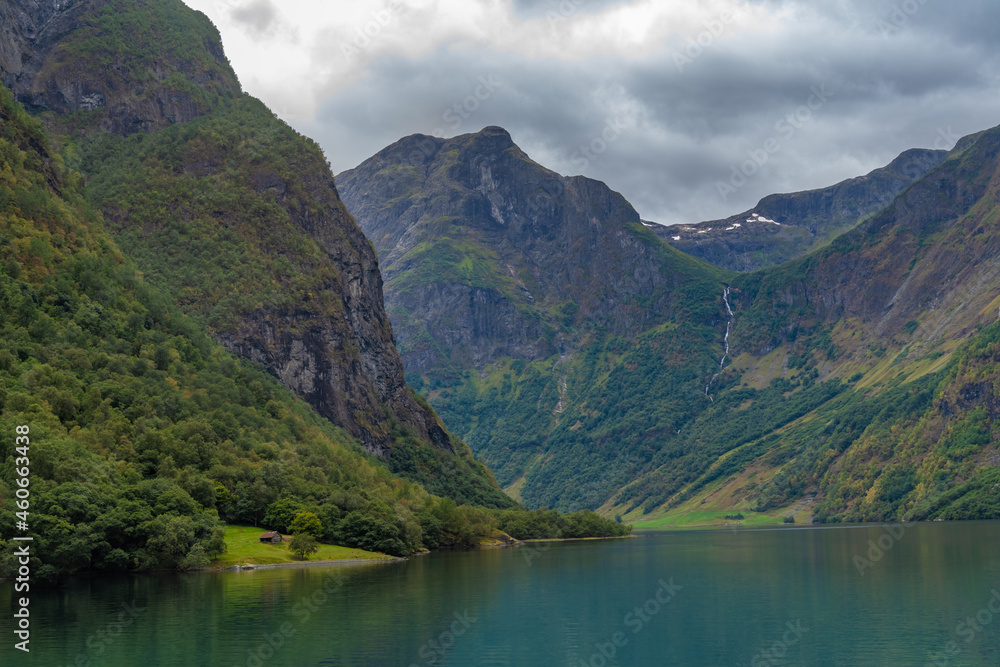 The breathtaking beauty of the Nærøyfjord (Nærøyfjorden), Aurland, Norway. Municipality in Vestland county, Norway The breathtaking beauty of the Nærøyfjord (Nærøyfjorden), Aurland, Norway. Municipality in Vestland county, Norway