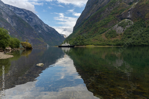 Fototapeta Naklejka Na Ścianę i Meble -  The breathtaking beauty of the Nærøyfjord (Nærøyfjorden), Aurland, Norway.  Municipality in Vestland county, Norway