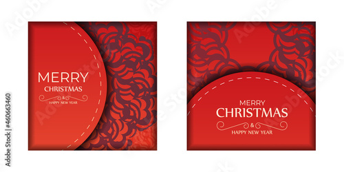 Red color Happy New Year brochure with luxury burgundy pattern