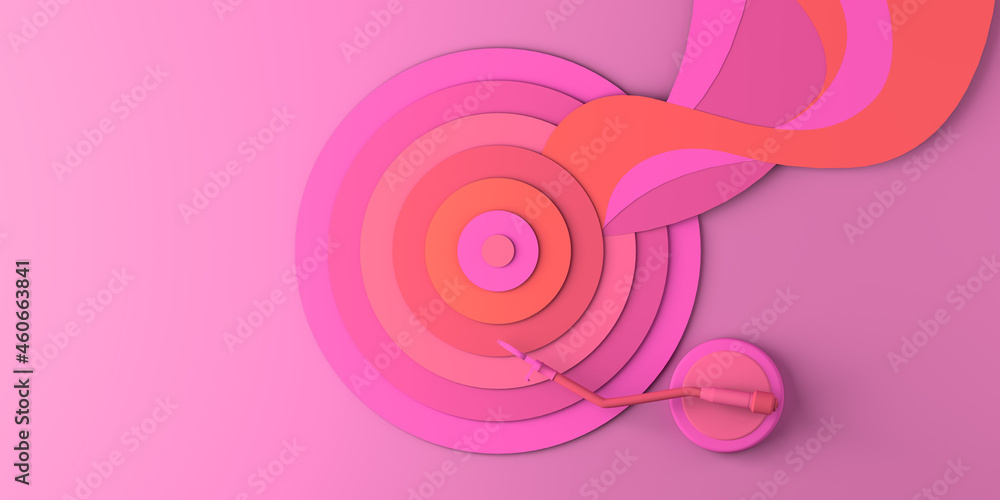 Music concept. Vinyl record playing music. Copy space. 3D illustration.