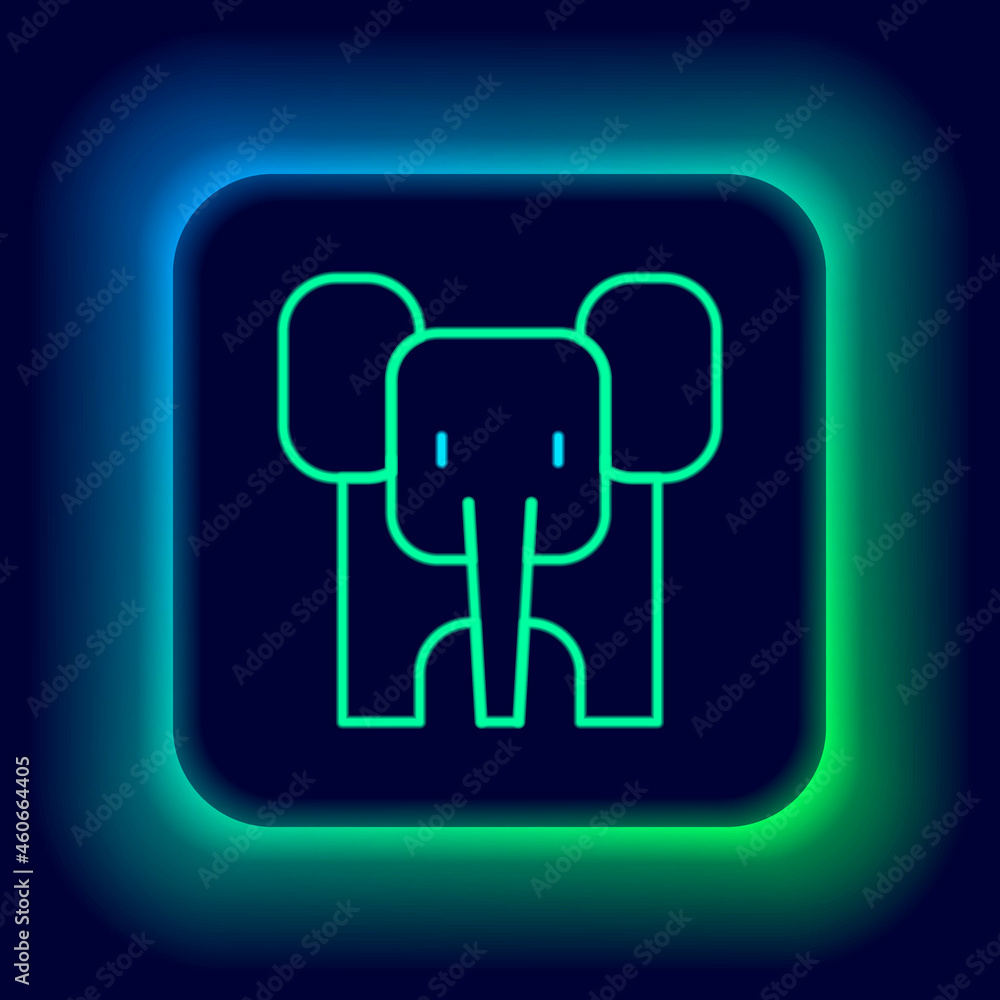 Glowing neon line Elephant icon isolated on black background. Colorful outline concept. Vector Glowing neon line Elephant icon isolated on black background. Colorful outline concept. Vector