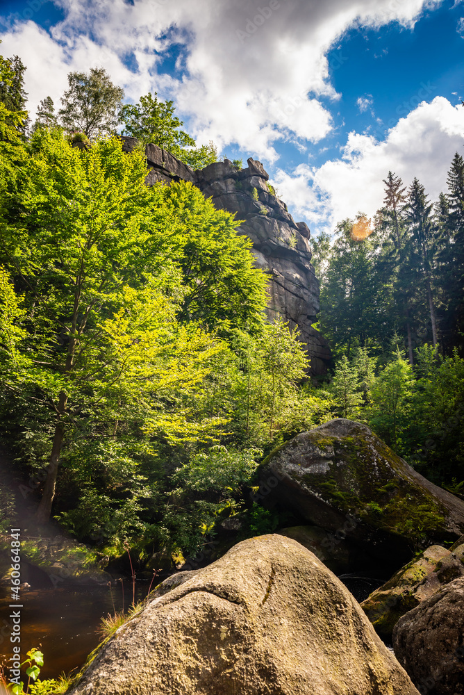 Obraz premium Szklarska Poreba, Poland - August 7, 2021. Krucze skalyrocks in Giant Mountains in Summer