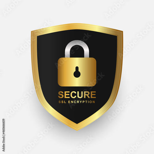 Gold secure security icon shield and badge illustration design