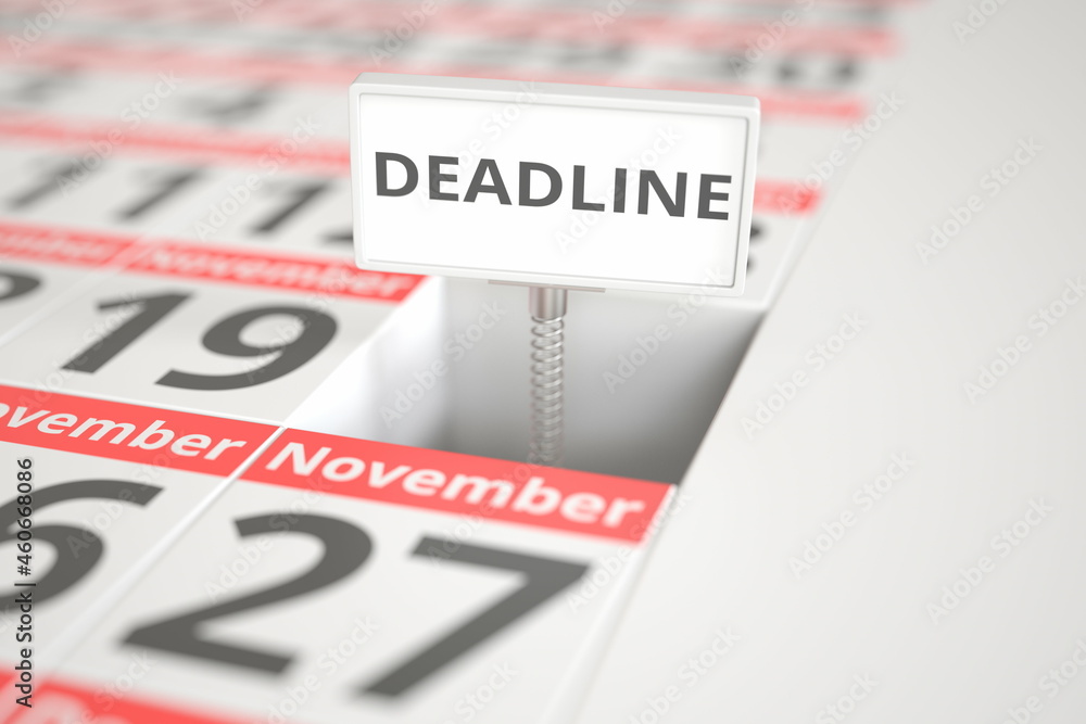 DEADLINE plate on November 20 in a calendar, 3d rendering DEADLINE plate on November 20 in a calendar, 3d rendering