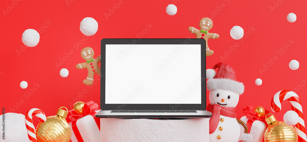 Fototapeta premium laptop with merry christmas concept for your product display