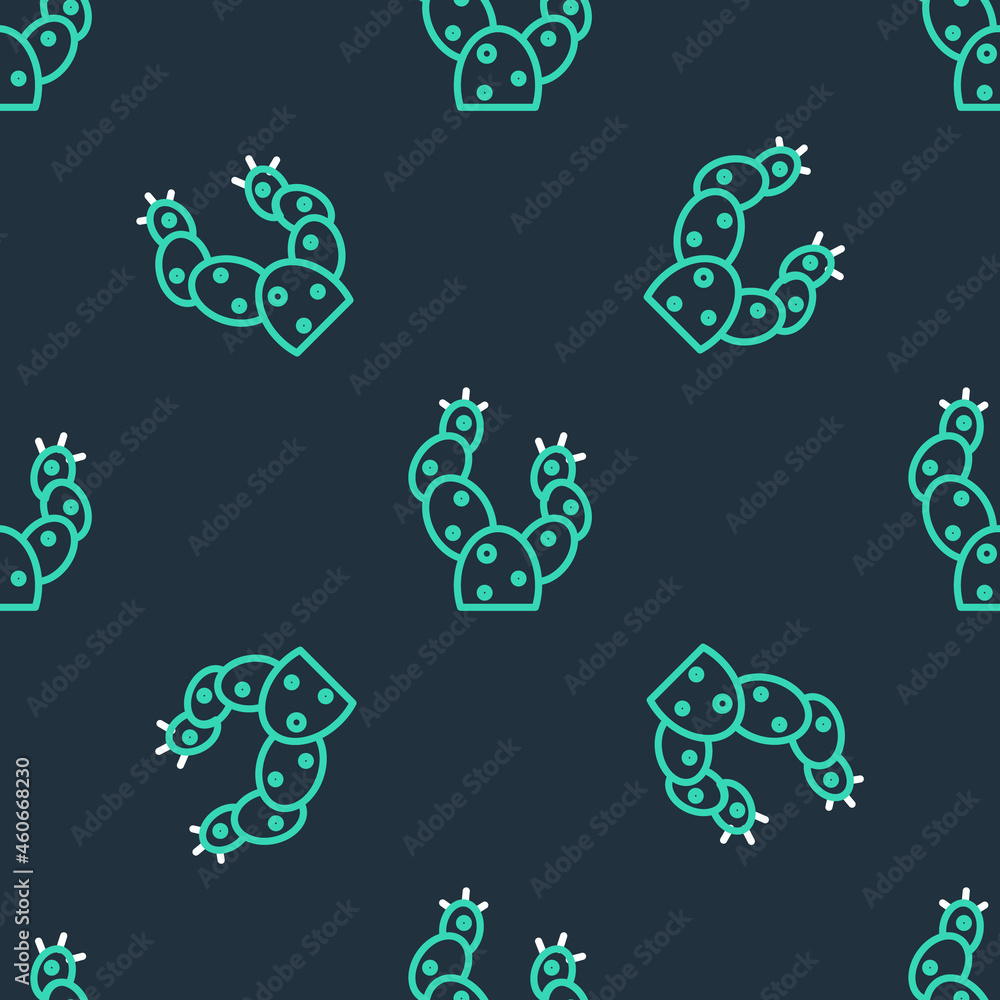 Line Cactus icon isolated seamless pattern on black background. Vector