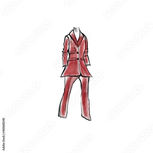 Vector illustration of a red female trouser suit, fashion illustration