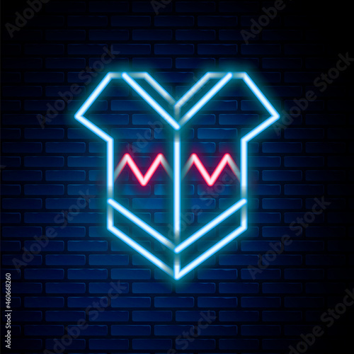 Glowing neon line Traditional mexican poncho clothing icon isolated on brick wall background. Colorful outline concept. Vector