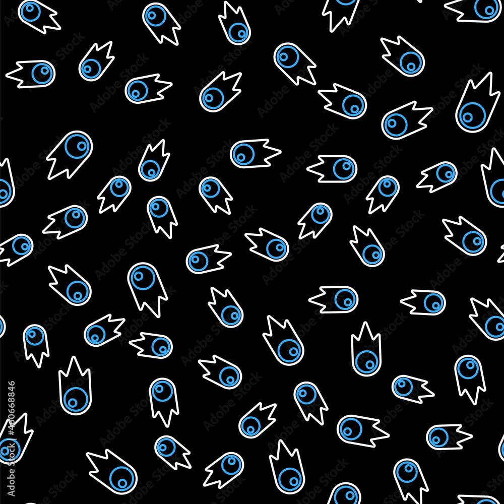 Line Comet falling down fast icon isolated seamless pattern on black background. Vector Line Comet falling down fast icon isolated seamless pattern on black background. Vector