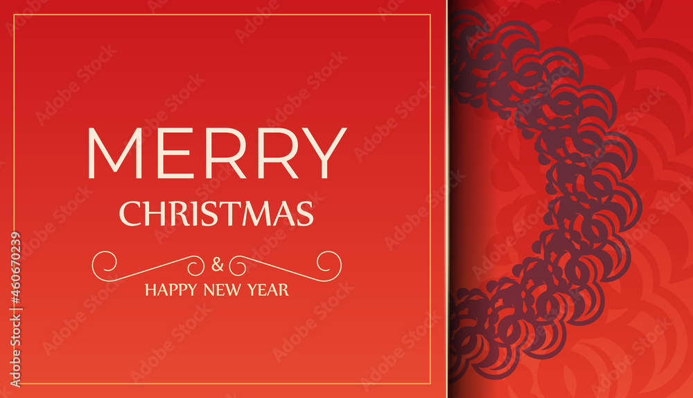 Naklejka premium Red Color Happy New Year Brochure Template with Luxurious Burgundy Ornament